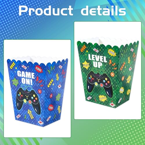 10Pcs Video Game Popcorn Boxes Level Up Candy Goodie Boxes Gaming Party Favors Gift Bags Video Game Birthday Party Supplies Baby Shower Decorations