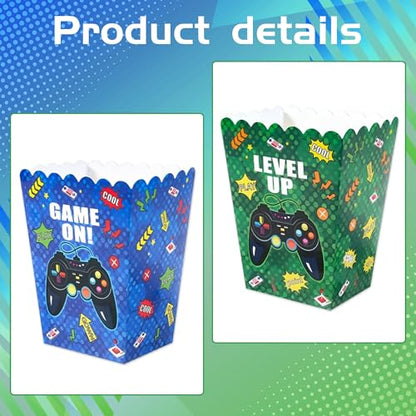10Pcs Video Game Popcorn Boxes Level Up Candy Goodie Boxes Gaming Party Favors Gift Bags Video Game Birthday Party Supplies Baby Shower Decorations