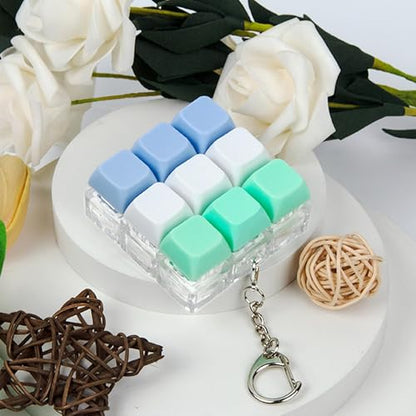 Keyboard Fidget Toy, Keyboard Keychain Fidget Toys, 9-in-1 Clicker Fidget Toy, Stress Relief Desk Decompression Button, Anxiety Relief Valentine's Day Gifts (3 Color-Blue White Green) - color: 3 Color-blue White Green