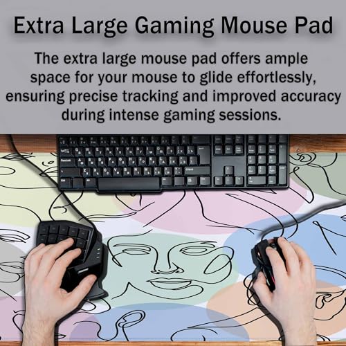 Abstract Women's Faces Gaming Mouse Pad Black Lines Drawing Large Full Desk Keyboard Mousepad for Computer,Home,Office 35.4"X15.7" - color: women's faces