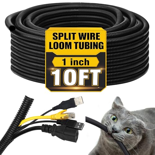 Kanayu Split Wire Loom Tubing Flame Retardant Wire Covering High Temperature Cable Sleeves Split Protector Cable Conduit for Industrial Electrical Automotive Marine(1''-10 ft,Black) - color: Black, size: 1''-10 Ft