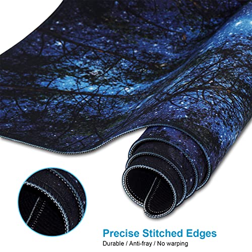 Extended Desk Mat (31.5x11.8 inch 3mm Thick), iDonzon Soft Cute Extra Large XXL Waterproof Gaming Mouse Pad with Non-Slip Rubber Base & Stitched Edges, for Working/Game, Forest Starry - color: Blue