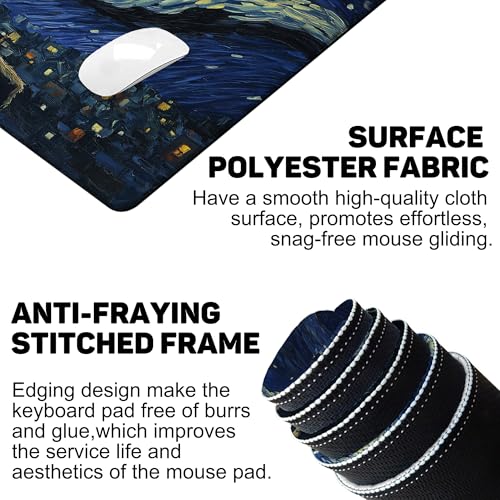 Black Cat and White Cat Look Starry Sky Gaming Mouse Pad with Stitched Edges Non-Slip Rubber Base Mouse Pad for Office,Computer,Keyboard,Laptop and Home Desk,31.5 x 11.8 Inch - color: Black Cat and White Cat Look Starry Sky, size: 11.8*31.5inch