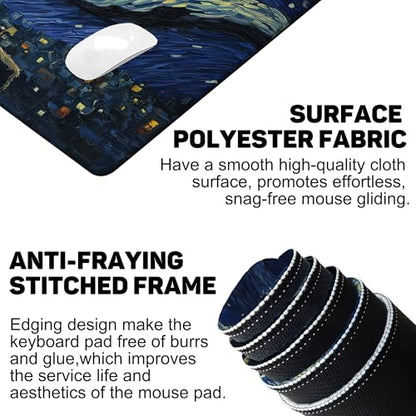 Black Cat and White Cat Look Starry Sky Gaming Mouse Pad with Stitched Edges Non-Slip Rubber Base Mouse Pad for Office,Computer,Keyboard,Laptop and Home Desk,31.5 x 11.8 Inch - color: Black Cat and White Cat Look Starry Sky, size: 11.8*31.5inch