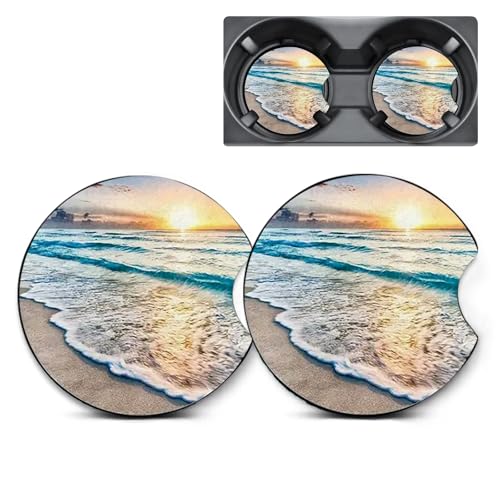 2 Pack Beach Sunset Car Coasters for Cup Holders,Neoprene Anti Slip Mat | 2.75" Universal Size,Auto Rubber Drink Coasters Decor Car Accessories Interior Beach Sunset Gifts for Women Men - color: Beach Sunset