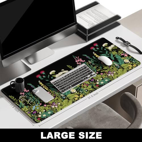 BOSOBO Large Mouse Pad, Desk Pad, XXL XL Extended Gaming Mouse Pad, Desk Mat for Office & Home, Long Keyboard Mat, Huge Mouse Pad, Desktop Full Cover 31.5 x 11.8 Inches, Silent Midnight Flowers Black - color: Silent Midnight Flowers, size: XL - 31.5 x 11.