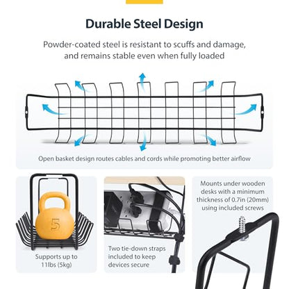 StarTech Under Desk Cable Management Tray, Black (S1MB-Desk-Cable-Tray)