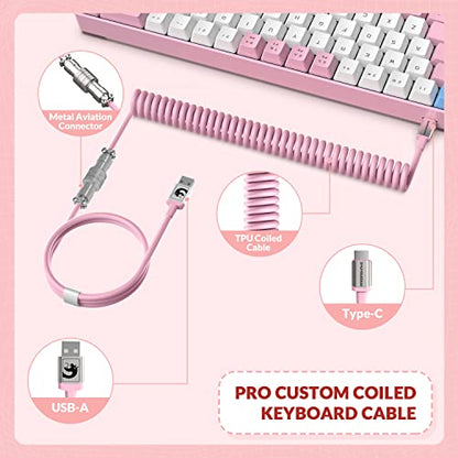 ZIYOU LANG RK-T8PR0 Wired 65% Mechanical Gaming Keyboard and Mouse Combo with RGB LED Backlit Anti-ghosting TKL Mini 68 Key Coiled C to A Cable Tactile Blue Switch for PS4 PS5 Xbox PC Mac Gamer(Pink) - color: Pink White Blue, size: 65% Keyboard + Mouse