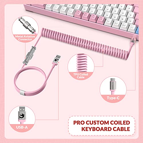 ZIYOU LANG RK-T8 Wired 65% Mechanical Gaming Keyboard with RGB LED Backlit Anti-ghosting TKL Mini 68 Key Custom Coiled C to A Cable Tactile Blue Switch for PS4 PS5 Xbox PC Mac Gamer(Pink/White/Blue) - color: Pink White Blue, size: 65% Keyboard