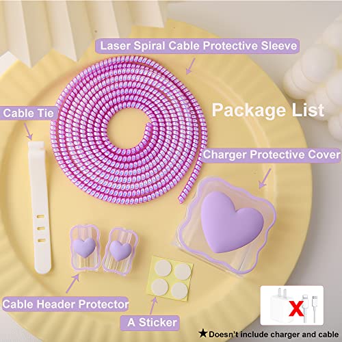 Compatible with iPhone 18W/20W USB-C Charger Cover Lovely 3D Love Heart Waves Clear Soft Charger Protector Cute Cable Saver for iPhone 11 12 13 14 Pro Max Fast Power Adapter, Purple 1 (5in1) - color: Purple 1 (5 in 1)