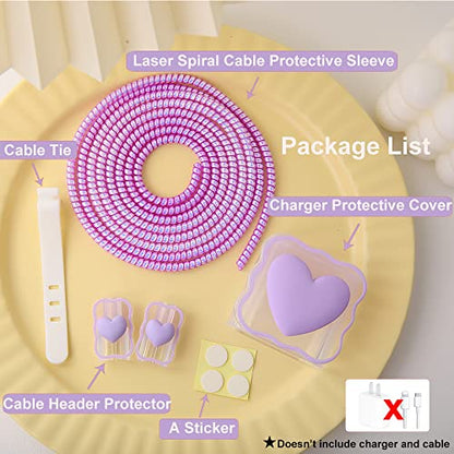 Compatible with iPhone 18W/20W USB-C Charger Cover Lovely 3D Love Heart Waves Clear Soft Charger Protector Cute Cable Saver for iPhone 11 12 13 14 Pro Max Fast Power Adapter, Purple 1 (5in1) - color: Purple 1 (5 in 1)