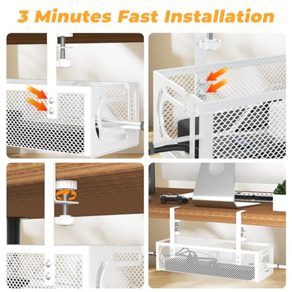 Under Desk Cable Management Tray, 15.7'' No Drill Steel Desk Cable Organizers, Wire Management Tray Cable Management Rack (1 Pack-White) - color: 1 Pack-15.7"-White