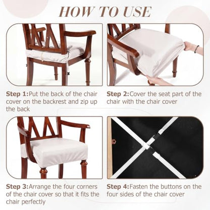 Havawish 1 Pcs PU Leather Dining Chair Cover Waterproof Seat Cover for Dining Room Chair with Armrest Stretchable Washable Waterproof Seat Slipcover Protector (Beige) - color: Beige