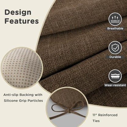 AddGrace Chair Cushions for Dining Chairs Set of 1 Kitchen Seat Cushions with Ties and Non Slip Backing Tufted Indoor Seat Pad for Kitchen Dining Room 18" x 17" x 3" Coffee - color: Coffee