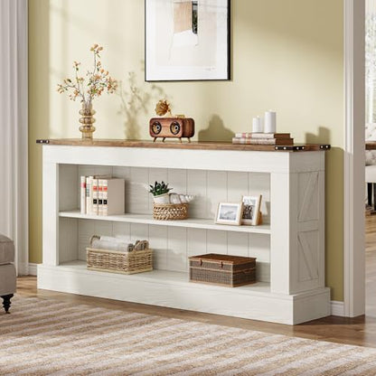 Tribesigns 63-Inch Long Console Table for Entryway, Narrow Long Entry Table with Shelves for Living Room, Farmhouse Sofa Console Behind Couch, for Foyer, Hallway, White and Brown - color: White and Brown