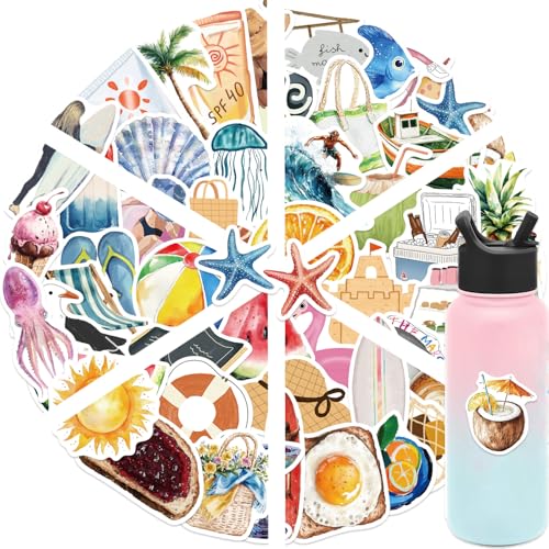 VSCO Beach Stickers for Teens & Adults, 50Pcs Ocean Stickers for Scrapbooking Water Bottles Laptop Notebook, Cute Waterproof Tropical Vinyl Decal for Girls Boys Bulk - style: Beach