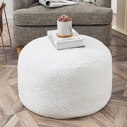 Asuprui Pouf Ottoman Unstuffed Ottoman Foot Rest No Filler Floor Pouf Soft Foot Stool 20x20x12 Inches Fuzzy Chair Floor Chair with Storage for Living Room Bedroom White - color: White