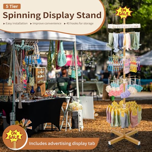 Flenpptly Retail Display Stand, 5-Tier Rotating Display Rack for Store Display, Movable and Adjustable Spinning Display Stand for Earrings, Jewelry, Keychains, Socks Display (Gold) - color: Gold