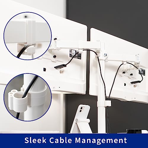 VIVO Freestanding Dual Monitor Stand with Sleek Glass Base and Adjustable Arms, Mounts 2 Screens up to 32 inch and 22 lbs Each, White, STAND-V002FGW - color: White, size: 13" to 32" Screens