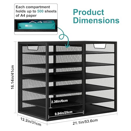 TQVAI 12 Compartments Desktop Literature Organizer, Metal Frame Paper Sorter with Handles, Adjustable Mailbox for Classroom and Office, Desk File Organizer for Document, Bill, Magazine, Black - color: Black, size: 21.1" W X 12.2" D X 16.14" H