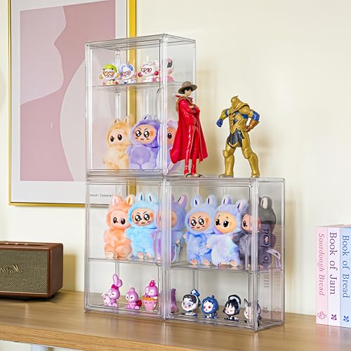 Acrylic Display Case Compatible with Labubu POP MART, Clear Figure Display Cases for Collectibles, Stackable Display Box with Magnetic Door 1 Pack - size: 1 pack