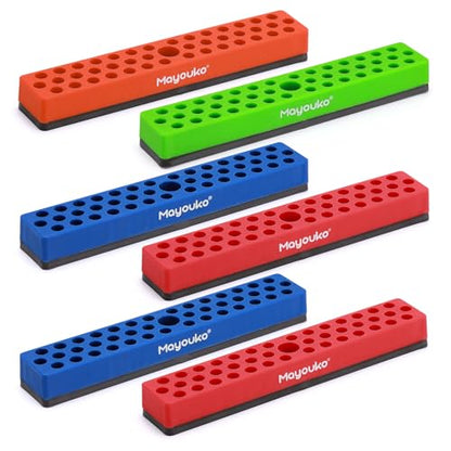 Mayouko 6PCS 1/4" Magnetic Hex Bit Holder Rack Organizer, 258 Holes, 1/4-Inch Drill Bit Holder, 6 Racks, Magnetic Bit Holder with Magnet Base for Screwdriver Bits - color: Red-2packs,blue-2packs,orange,green