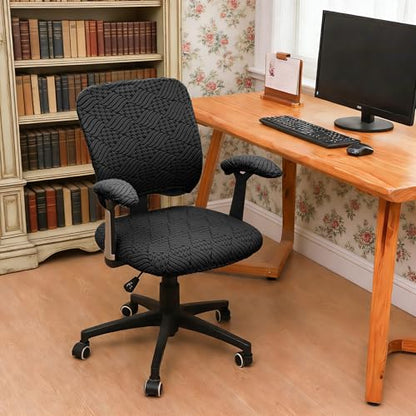 4 Pieces Split Office Chair Cover Large for Desk Chair Back and Seat with Armrest Covers Jacquard Stretch Black Office Chair Slipcovers Set Washable - color: Jacquard L-black, size: Large