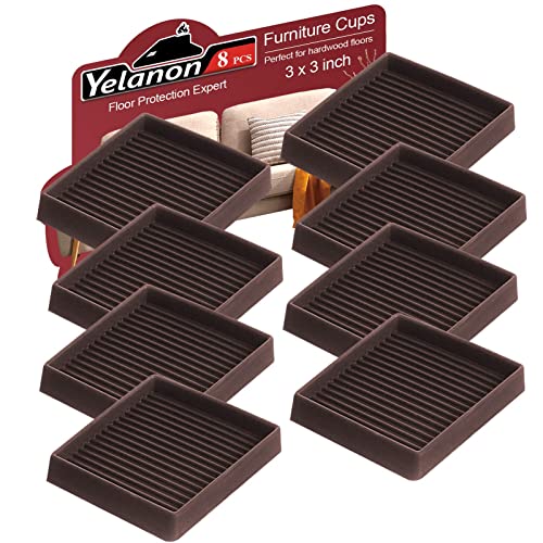 Yelanon Non Slip Furniture Pads for Hardwood Floors -8 Pcs 3” Furniture Coasters Cups, Anti Skid Furniture Grippers Rubber Feet, Floor Protectors for Furniture Bed Couch Stoppers - size: 8pcs 3" Square