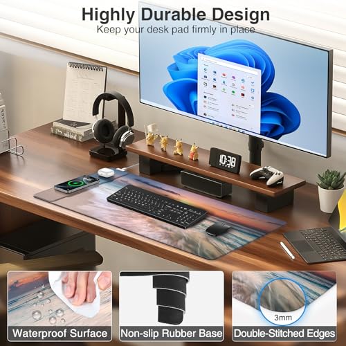 Wireless Charging Mouse Pad, 31.5"x15.8" Large Gaming Desk Mat for Keyboard/Laptop, Waterproof Ultra-Smooth Surface, Non-Slip Base, Beach Sunset - color: Sunset Beach-31.5"x15.8"