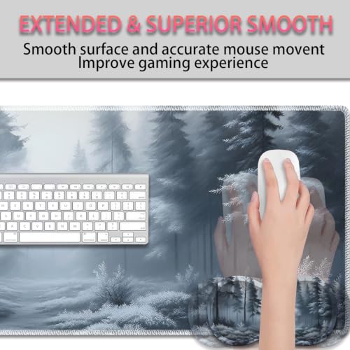 Large Gaming Mouse Pad + Wrist Rest+ Coaster Combo, 31.5 "x 11.8" Durable Non-Slip Extension Table Mat, Suitable for Office and Home, Fog Forest - color: Fog Forest