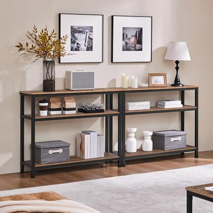 Yaheetech Industrial Console Table, 3 Tier Entryway Table with Storage Shelves, Narrow Sofa Tables for Living Room, Foyer, Hallway, Entrance, Metal Frame, Rustic Brown - color: Rustic Brown