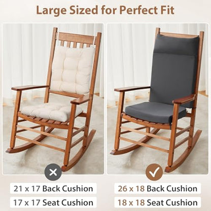 Waterproof Rocking Chair Cushions Outdoor & Indoor, Wooden Rocking Chair Pads, Non-Slip Large Glider Rocker Replacement Cushions with Pillow & Ties,Seat & Back Cushion for Rocker Dark Grey - color: Dark Gray