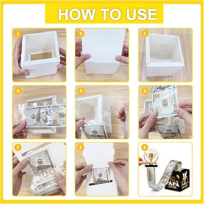 Papa Birthday Money Box for Cash Pull, Happy Birthday Black Gold Boxes Gifts for Money Pull Out Card, for Men, 50Pcs Transparent Bags - color: Black