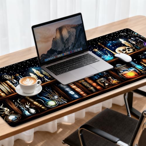 Magic School Witch Apothecary Skull Gaming Mouse Pad 35.4 x 15.7 Inches with Non-Slip Rubber Base, Smooth Cloth Surface Desk Keyboard Mat for Computer, PC, Laptop, Desktop - color: Magic School Witch Apothecary Skull