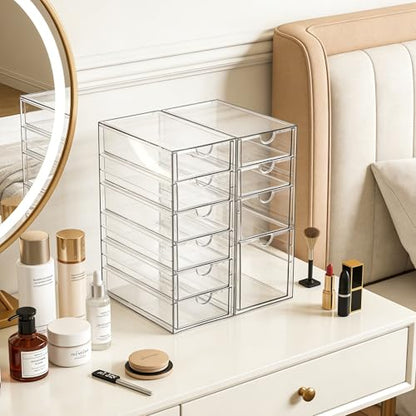 Prsildan Hair Accessories Organizer Acrylic Drawer with 10 Drawers | Clear, Craft Art Supply Storage, For Office Desk Bathroom Vanity Countertop, Set of 2 - style: 10 Drawers