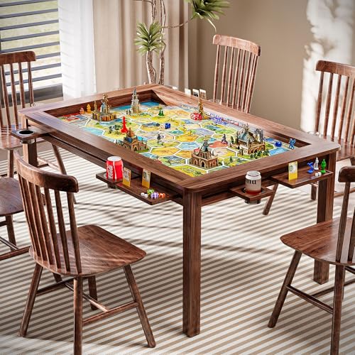 LAUSAINT HOME Board Game Table, 63" x 39" Gaming Table with Removable Table Top & Play Mat for 6 Players, Includes Detachable Cup Holders and Trays for Dining, Card, DND, Poker in Walnut - size: Rectangular Table