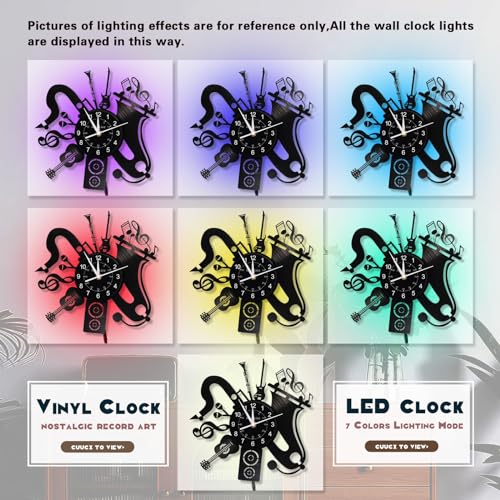 KingLive Music Vinyl Record Wall Clock, Music Room Decor, Music Theme Wall Clock, Musical Guitar Instrument Art Decor (Music G) - color: Black