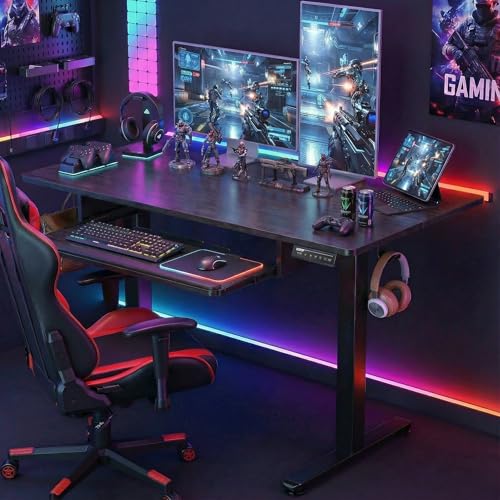 ErGear Electric Standing Desk with Full Size Keyboard Tray, Adjustable Height Sit Stand Up Desk, Home Office Desk Computer Workstation, 48x24 Inches, Black - color: Black, size: 48" X 24"