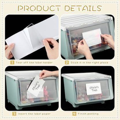 Jeyiour 100 Pcs Label Holders Adhesive Nameplate Pockets Storage Bin Labels Index Card Holder Shelf Plastic Peel Stick for Classroom Supermarket Bookshelf Library Student Box Drawer (4.3 x 6.5 Inch) - size: 4.3 x 6.5 Inch