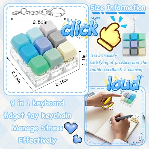 Keyboard Fidget Toy, Keyboard Keychain Fidget Toys, 9-in-1 Clicker Fidget Toy, Stress Relief Desk Decompression Button, Anxiety Relief Valentine's Day Gifts (9 Color-Blue Green) - color: 9 Color-blue Green
