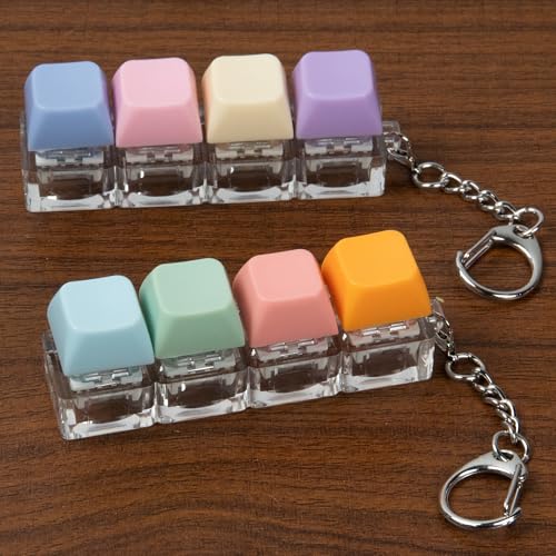2 PCS 4-in-1 Keyboard Fidget Toy Keychain, Finger Clicky Button Toy Stress Relief Keychain with Swappable Keycaps, Mini Mechanical Key Fidget for Office Desk Focus Gifts (Purple Blue Orange) - color: Purple Blue Orange