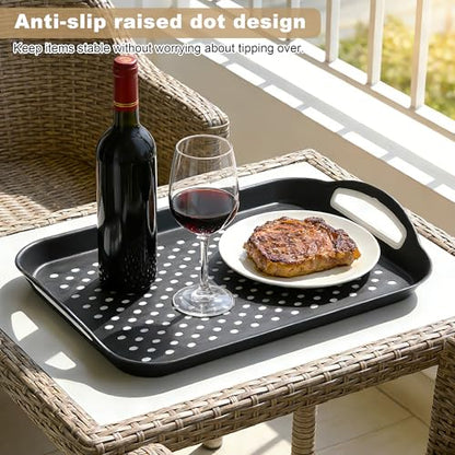 Non Slip Lap Trays with Handles, Set of 2 Food Trays for Eating on Couch, Dishwasher Safe Rectangular Serving Trays for Dinner, Breakfast & Snacks (Black) - color: Black
