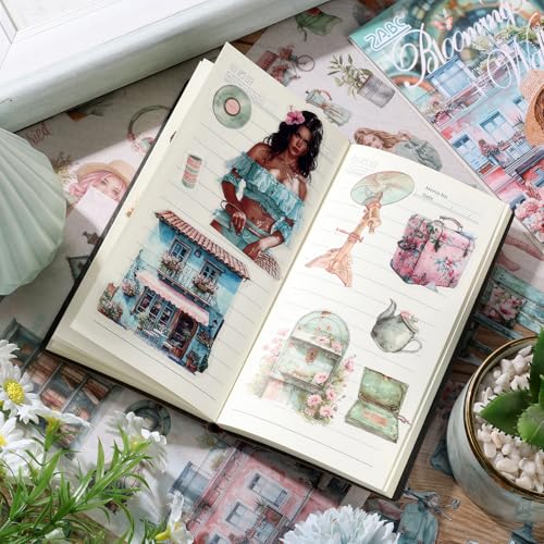 Scrapbooking Stickers 20 Sheets Pre-Cut 200 washi Stickers PET People Sticker Books for journaling Scrapbook Supplies Transparent Journal Sticker - color: Cyan