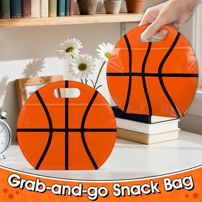AKAIXI 24pcs 3.5Mil Thickened Basketball Snack Bags Reusable Sealed Bags | with Handle Stand-up Basketball Goodie Bags for Team Practice/Game Day Supplies, Gifts for Football Lovers Players Coache - color: Basketball