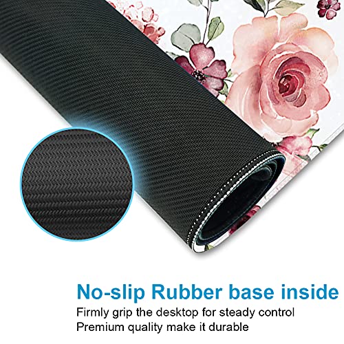 Extended Desk Mat (31.5x11.8 inch 3mm Thick), iDonzon Soft Cute Extra Large XXL Waterproof Gaming Mouse Pad with Non-Slip Rubber Base & Stitched Edges, for Working/Game, Peony Flowers - color: Pink