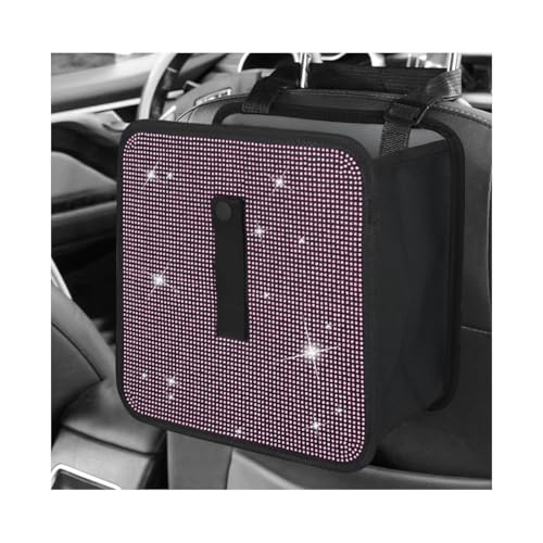 Car Foldable Trash Can, Bling Rhinestone Oxford Garbage Container Hanging Waterproof Organizer, Mini Crystal Dustbin Waste Basket Leakproof Trash Bin for Car Office Kitchen (Light Pink) - color: Light Pink