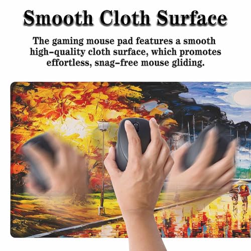 Autumn Lakeside Walk Gaming Mouse Pad Romantic Rain Scene Fall Foliage Large Mousepad Desk Keyboard Mat for PC,Home,Office 35.4"X15.7" - color: Autumn Lakeside walk