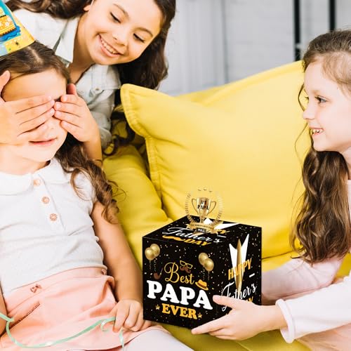 Papa Birthday Money Box for Cash Pull, Happy Birthday Black Gold Boxes Gifts for Money Pull Out Card, for Men, 50Pcs Transparent Bags - color: Black