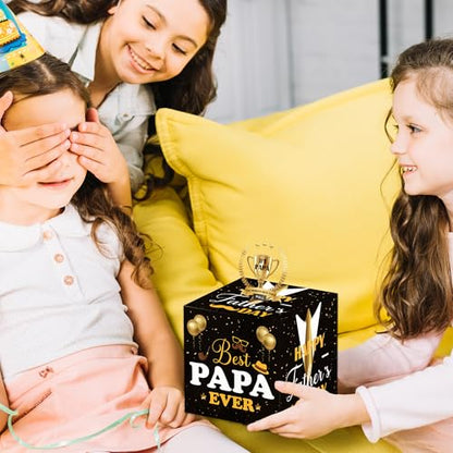 Papa Birthday Money Box for Cash Pull, Happy Birthday Black Gold Boxes Gifts for Money Pull Out Card, for Men, 50Pcs Transparent Bags - color: Black