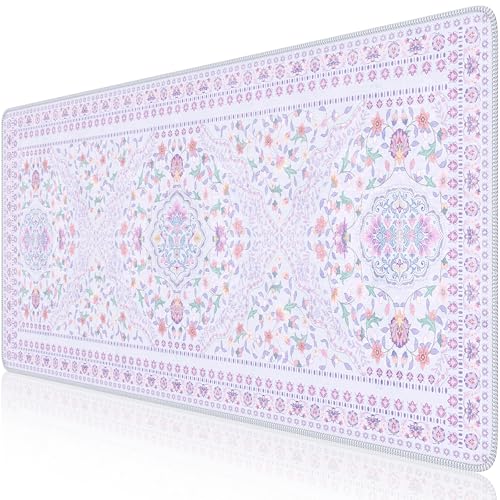 HAOCOO Elegant Floral Desk Mat, Cute Purple Mousepad Home Decor, 35.4" x 15.7" Large Keyboard Pad, Aesthetic Flower Desktop Mat Office Accessories, Waterproof Teacher Desk Pad Mat for Work, Study - color: Lavender, size: 35.4" x 15.7"